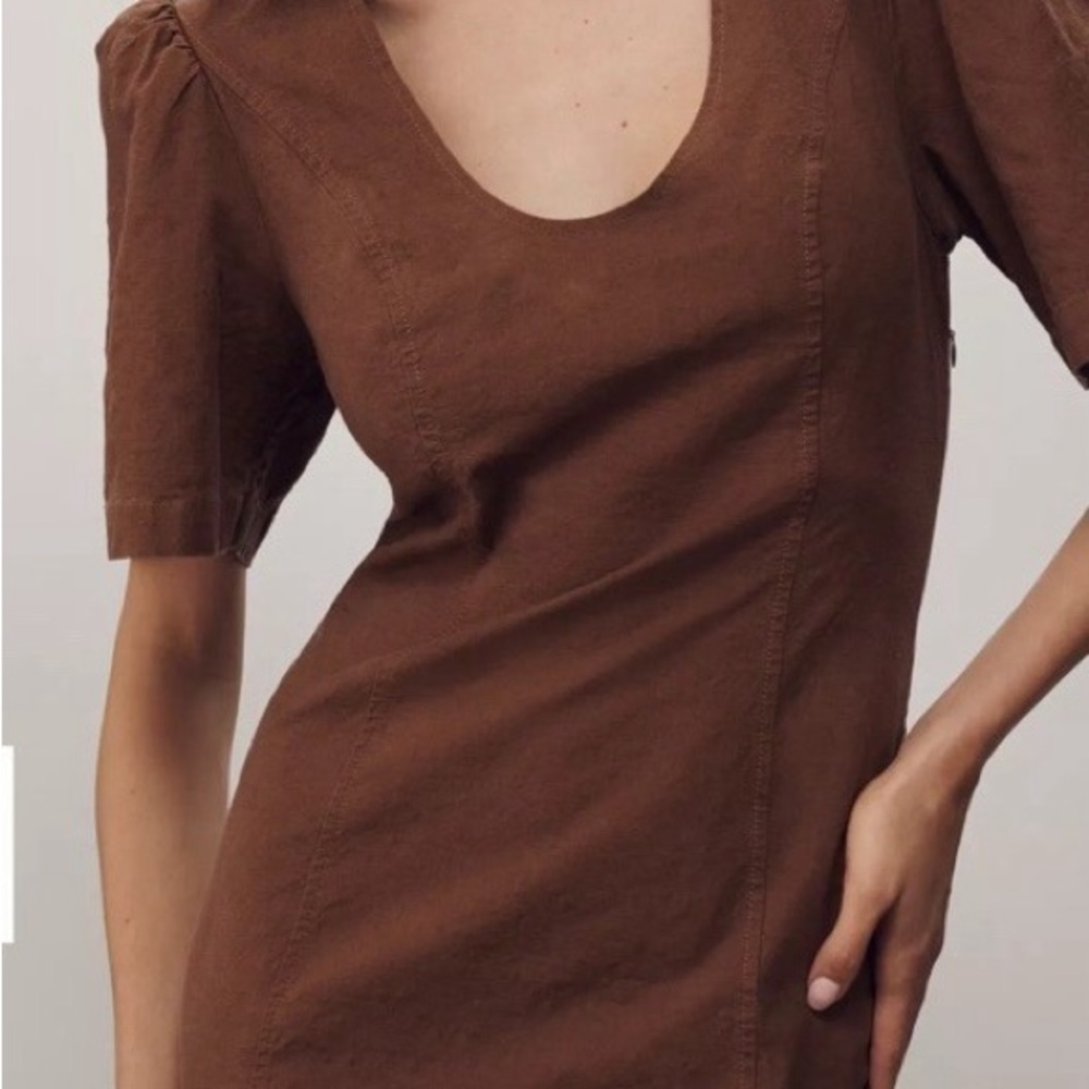 Maeve by Anthropologie Brown Puff Sleeve Cutout Mini Dress NWT Size‎ M